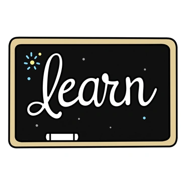 A black chalkboard is presented, featuring ornate lettering that spells out "learn." The letters are embellished with decorative swirls and flourishes, contrasting against the smooth black surface of the board. The chalkboard is framed in a simple wooden border, adding a touch of elegance to the overall composition. The chalk dust surrounds the letters, emphasizing the freshly written text.