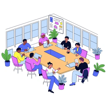 A co-working space with people sharing desks and ideas