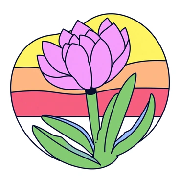 A King Protea flower with large, vibrant pink petals and a spiky, green foliage surrounding it. The flower is depicted prominently in the center, showcasing its intricate details. The background features a gentle transition of warm colors, blending oranges, yellows, and soft reds, illustrating a sunset. The light casts a warm glow on the petals, enhancing their texture and beauty.
