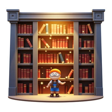 A hidden library with towering bookshelves, filled with ancient books and scrolls. The bookshelves are intricately designed and some appear to be slightly ajar, revealing the treasures inside. The explorer is a curious individual with wide eyes, dressed in adventure gear, peering into the library. Soft light illuminates the scene, casting shadows that enhance the mystery of the hidden space. Dust motes float in the air, creating an enchanting atmosphere around the explorer as they stand before the moving bookshelf.