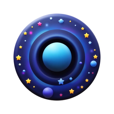 A planet depicted as "Mercury" positioned at the center, with a defined surface texture and details. The "Mercury" is surrounded by numerous "swirling stars," creating dynamic motion around the planet. The stars exhibit various sizes and brightness levels, giving a sense of depth and complexity. The color palette includes dark blues and purples, contrasting with the vibrant hues of the stars, enhancing the visual impact.