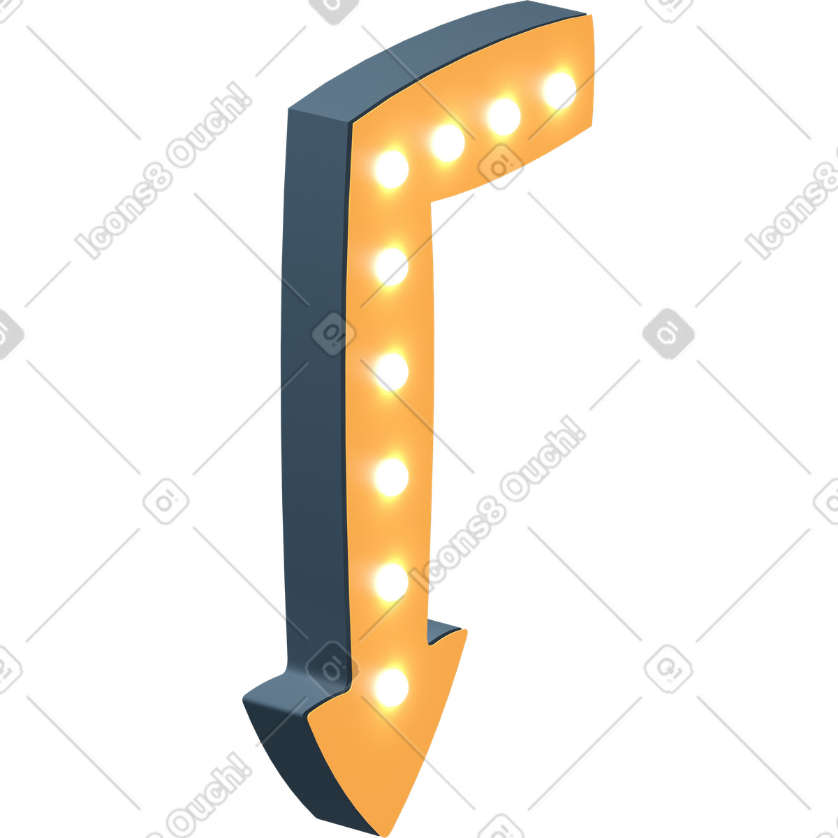 Ilustración Arrow sign with lights pointing down en estilo 3D Flame a descargar en PNG y SVG