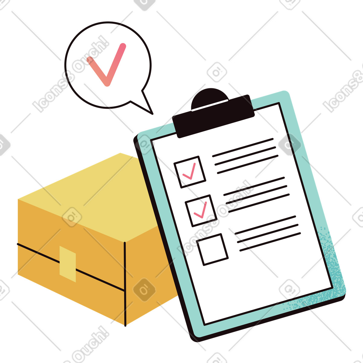 Order delivery and clipboard with checklist illustration in Delight style download in PNG, SVG