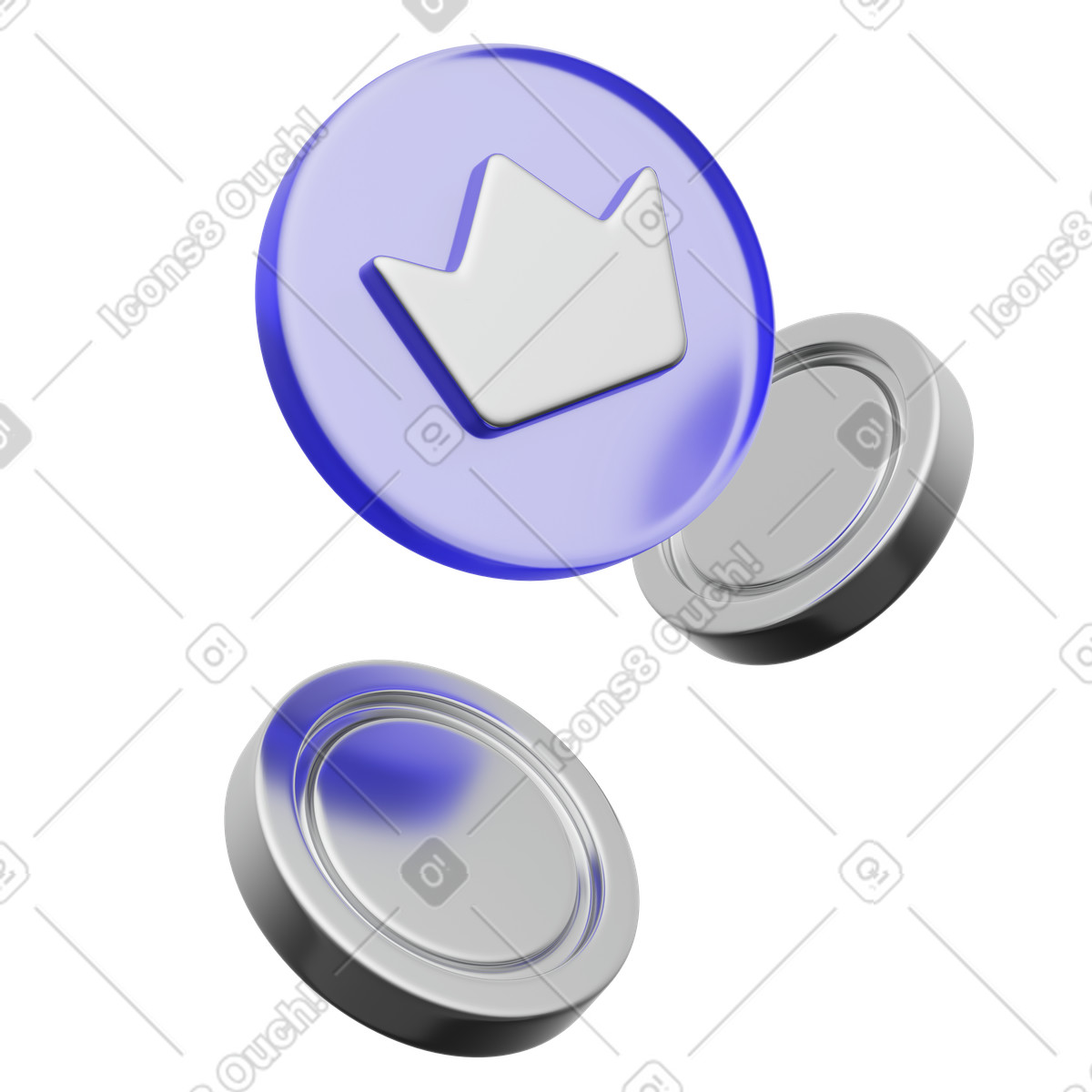 Achievement reward badge with crown and coins illustration in 3D Playful style download in PNG, SVG