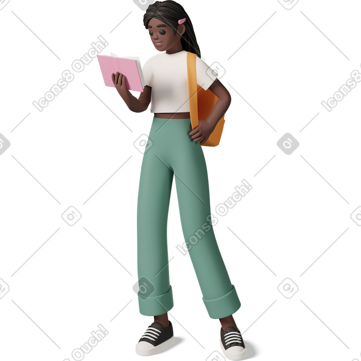 3D Casual life 스타일의 Black girl reading book 일러스트레이션 PNG, SVG 다운로드