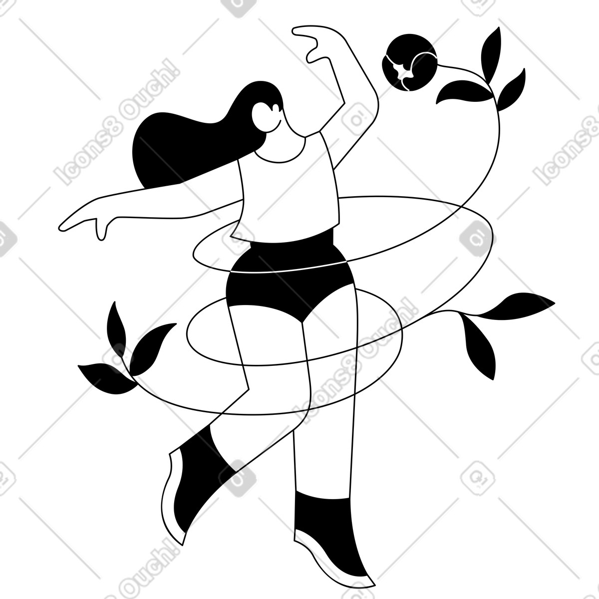 Experimental スタイルの 踊りながら回転する女性 のイラストをPNG、SVG形式でダウンロード