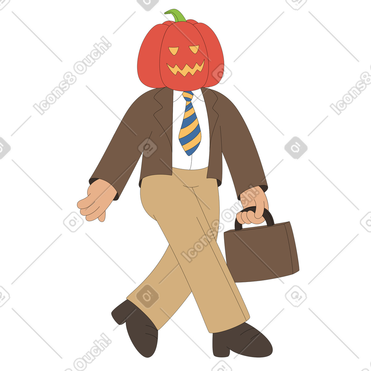 Office worker with carved pumpkin on his head illustration in Sitcom style download in PNG, SVG