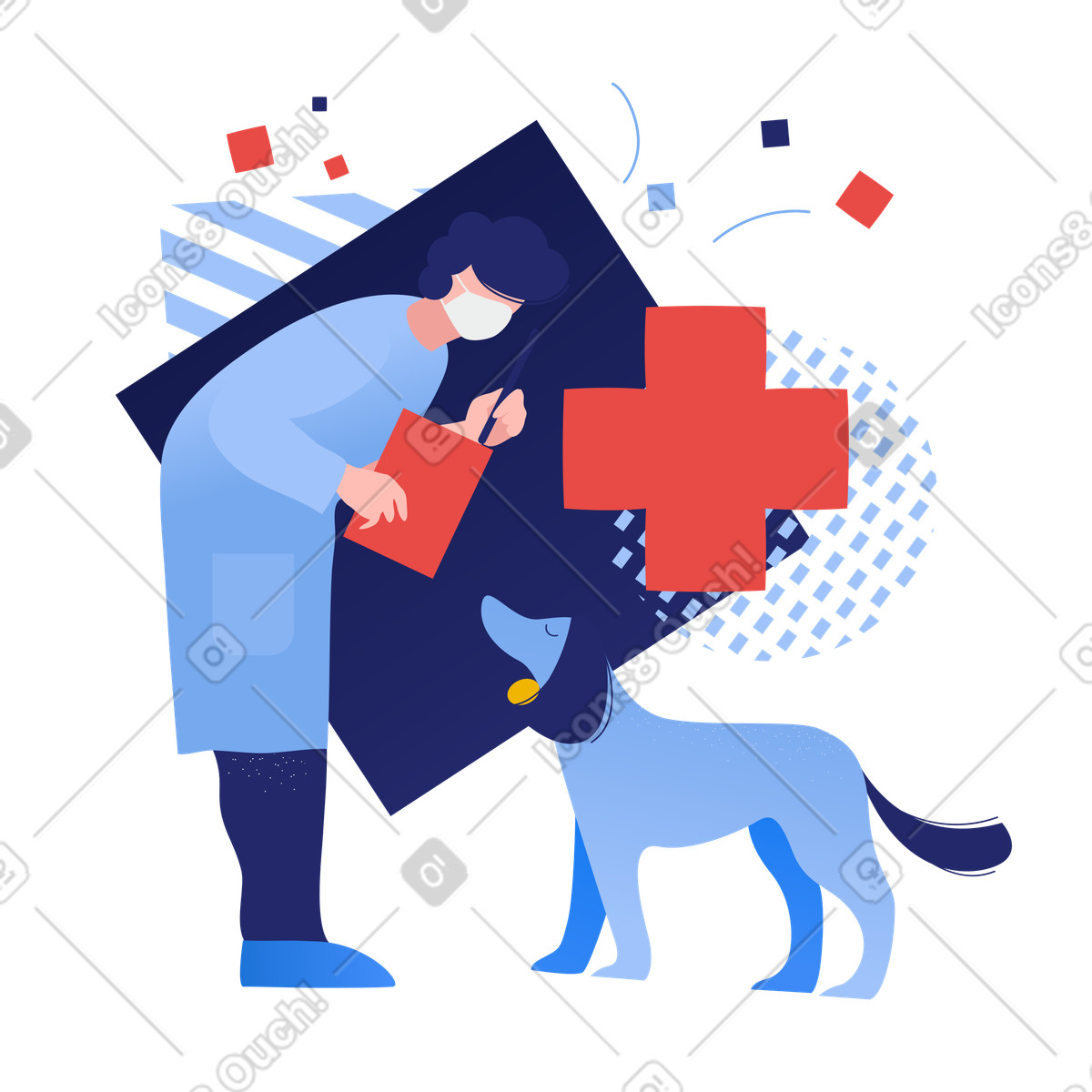 Animal doctor and dog in a veterinary clinic illustration Clip style download PNG, SVG