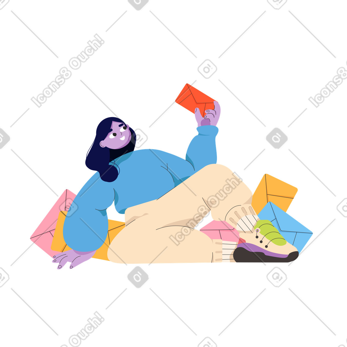 Frau erhält viele nachrichten-Illustration im Dizzy-Stil als Download in PNG, SVG