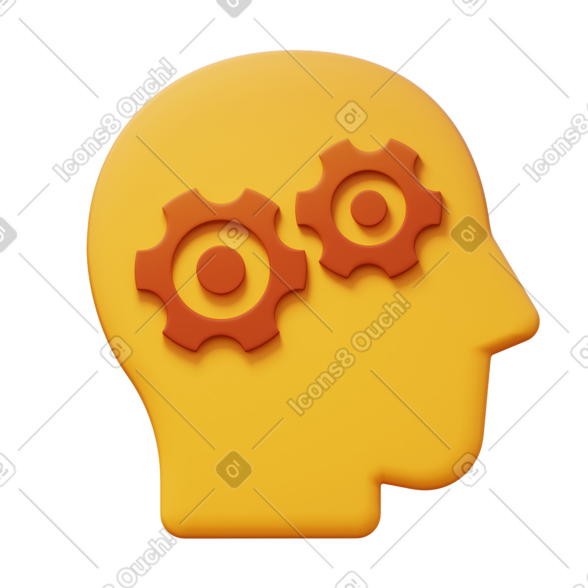 Yellow head profile with gears, problem solving and learning illustration in PNG, SVG