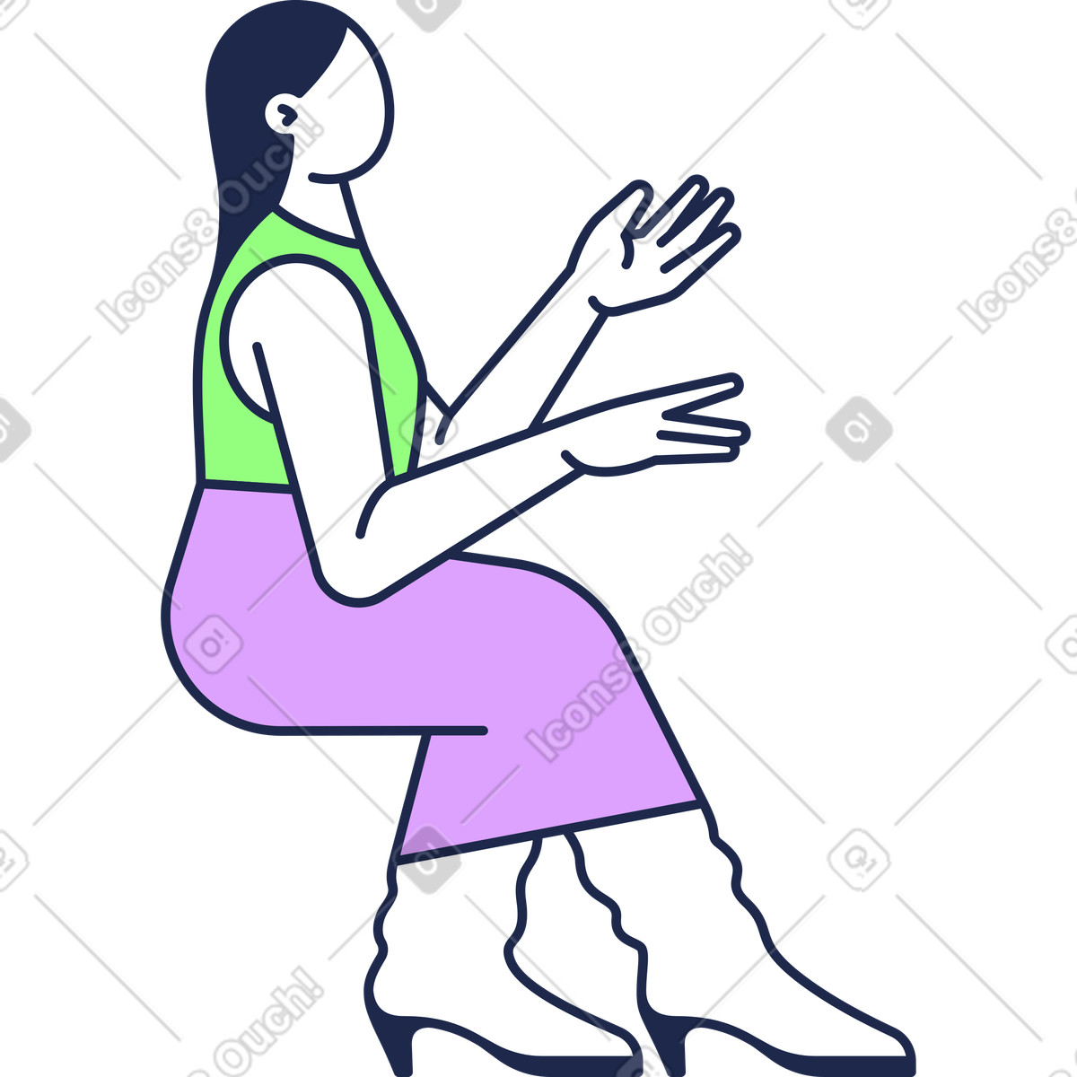 Illustration Femme assise levant les mains dans le style Outline à télécharger aux formats PNG, SVG