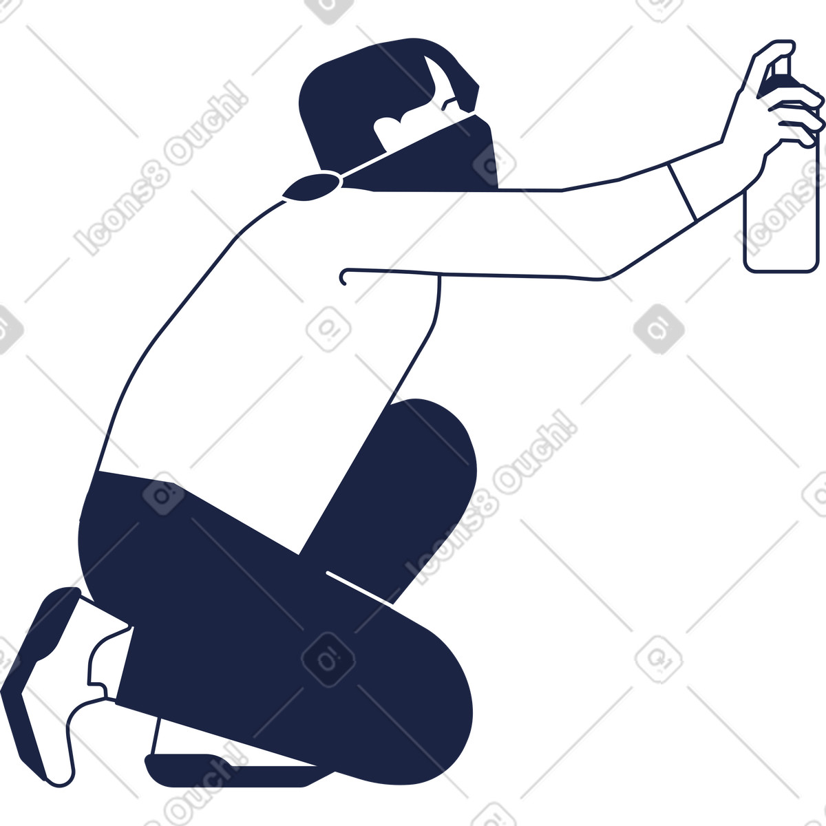 Ilustración Artista de graffiti masculino sentado con una lata pintura en la mano estilo Urban Line a descargar PNG y SVG