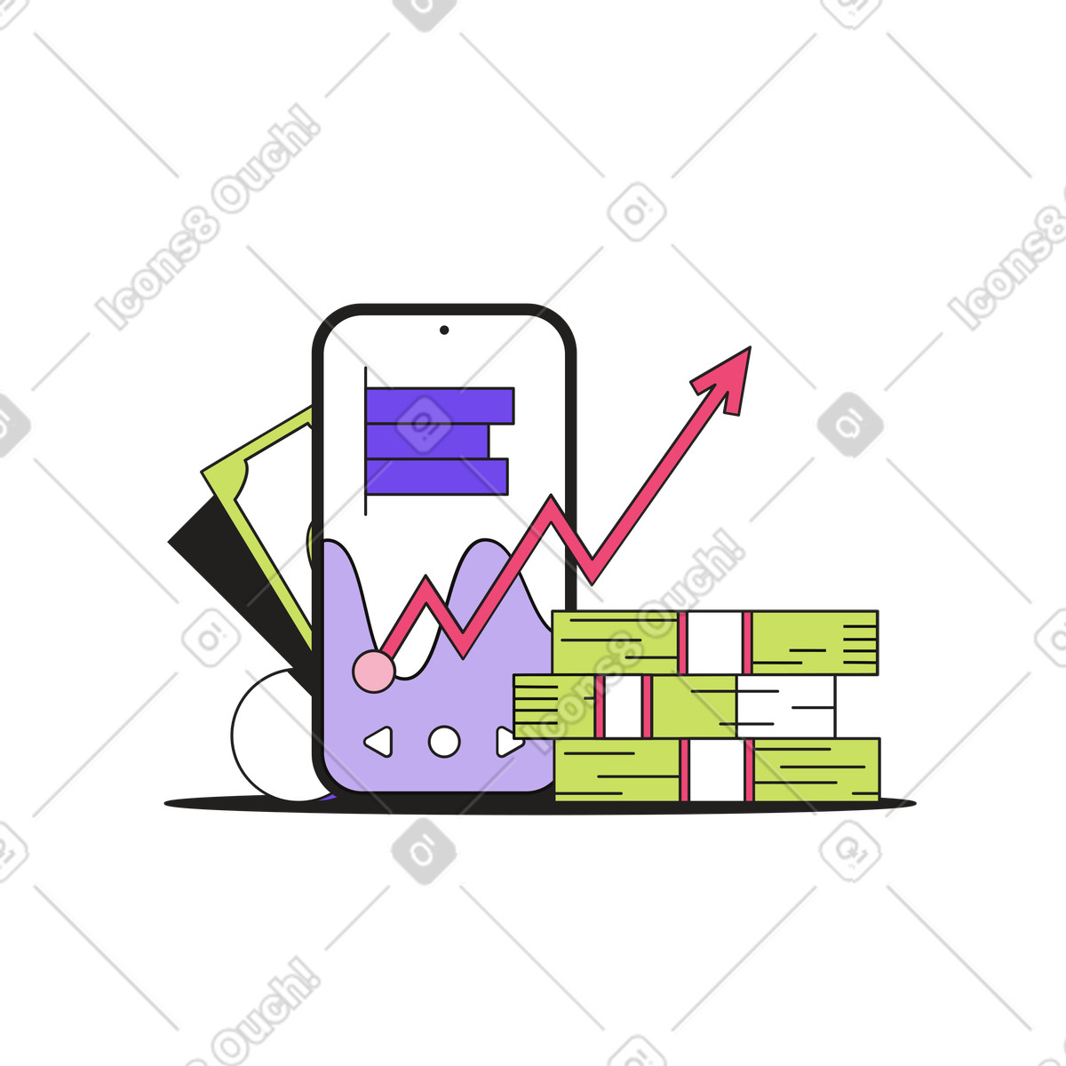 Illustration animée Augmentation de l'argent dans le style Dazzle à télécharger aux formats GIF, Lottie (JSON), AE