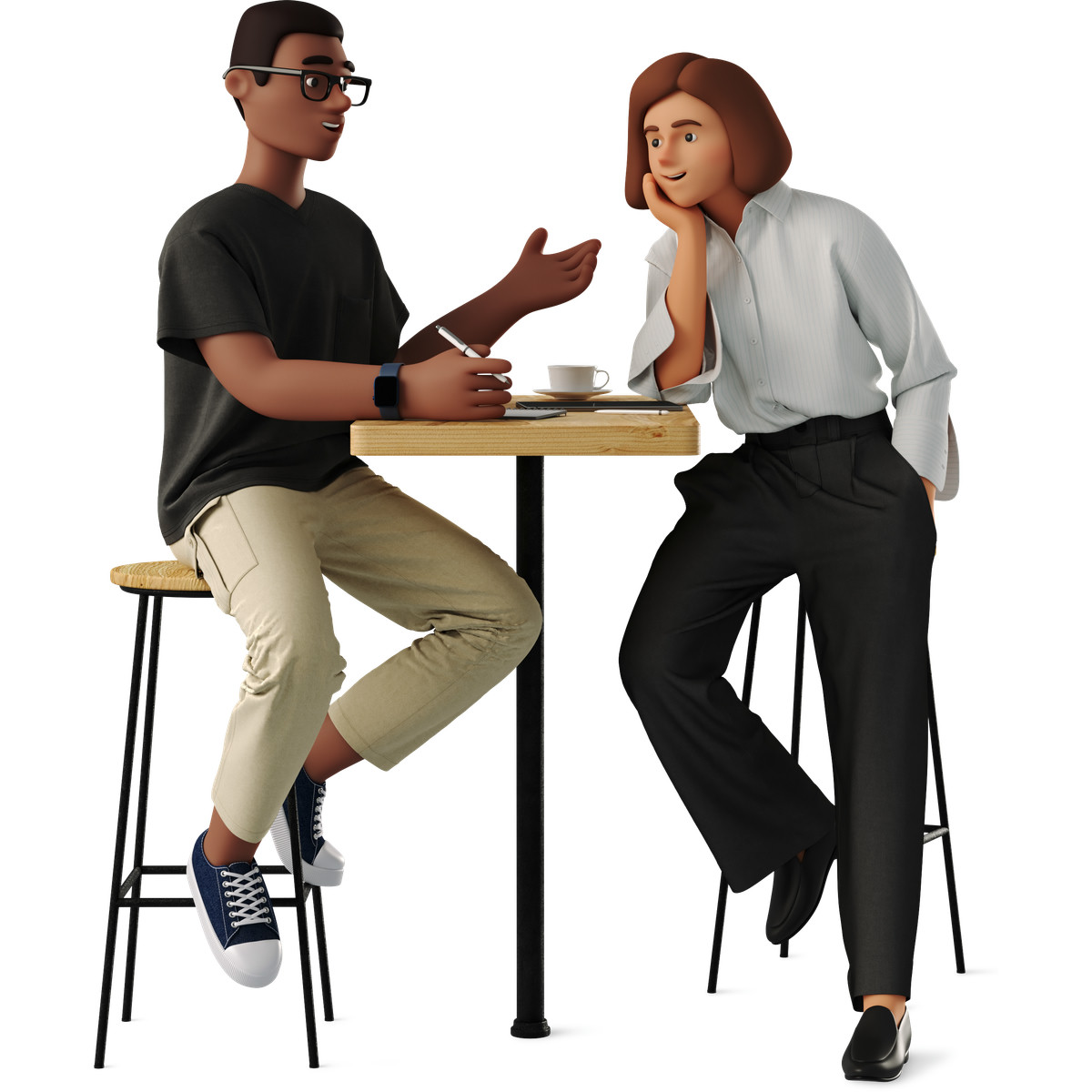 3D Business 스타일의 Man and woman working at the table 일러스트레이션 PNG, SVG 다운로드
