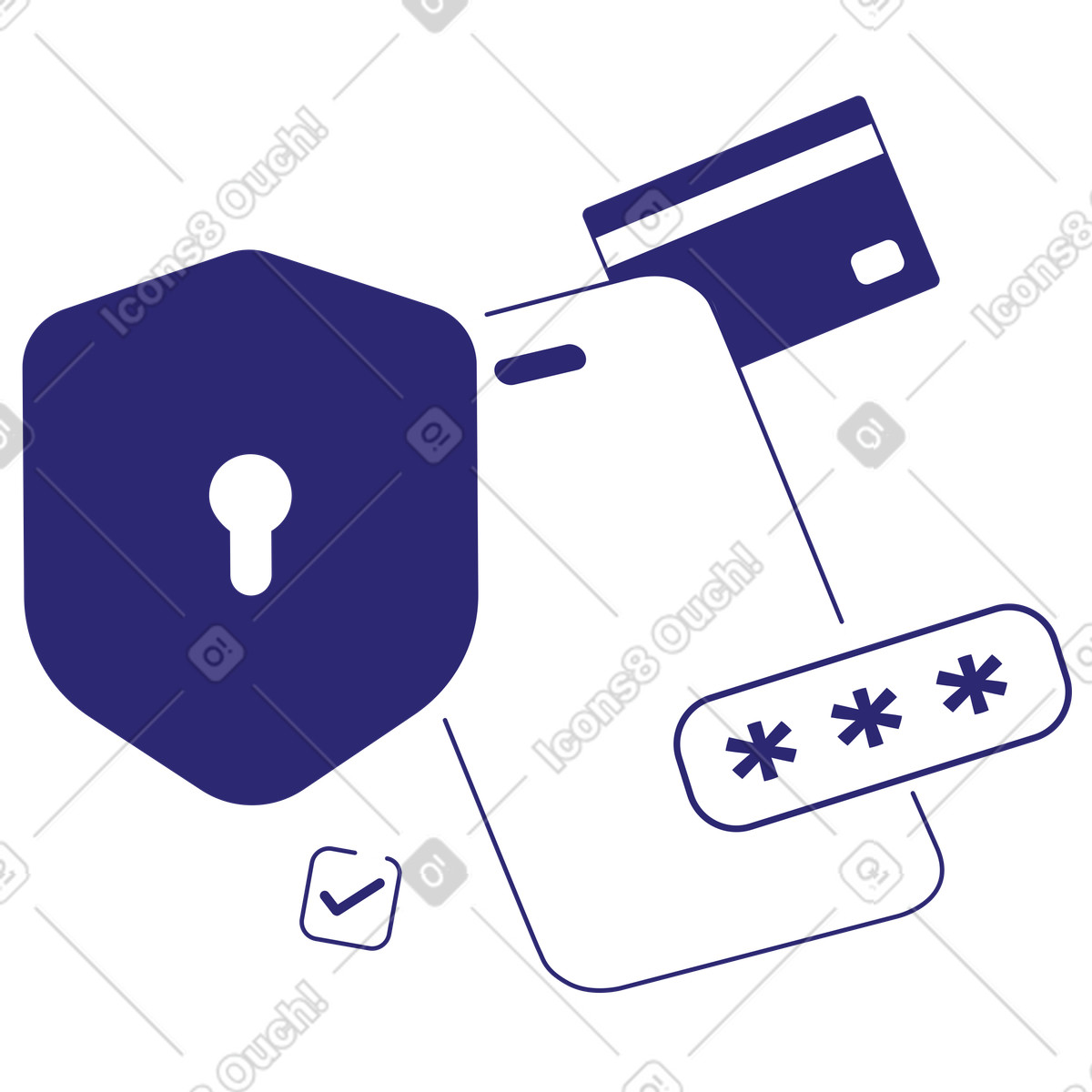 Password and security icon over smartphone, Mobile payment authentication illustrazione in stile Cut scarica in PNG, SVG
