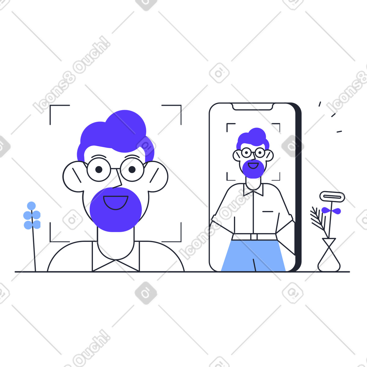 Illustration animée Smartphone with face recognition, Digital identity verification process dans le style Pablita à télécharger aux formats GIF, Lottie (JSON), AE