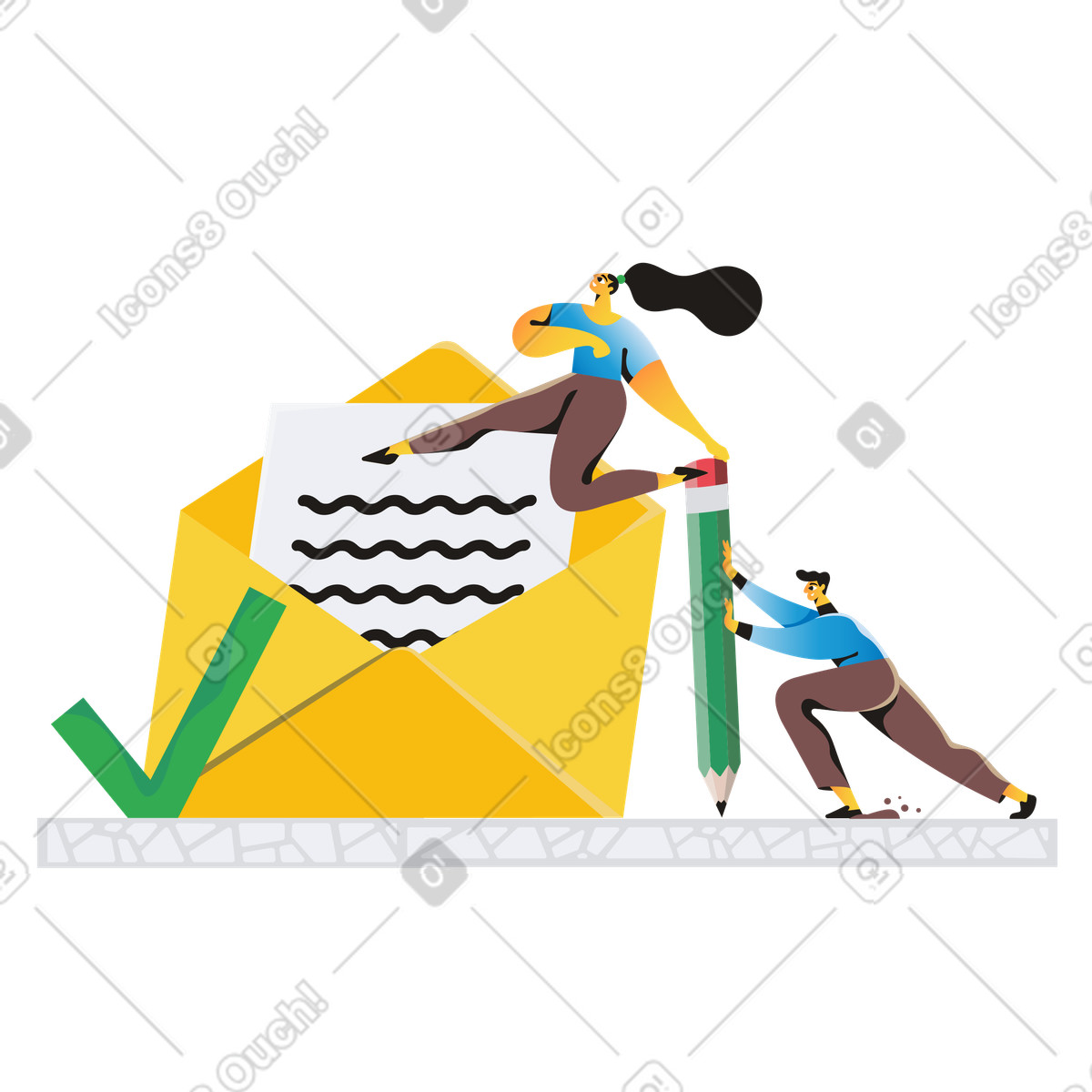 Illustration Homme et femme envoyant une lettre dans le style Jaconda à télécharger aux formats PNG, SVG