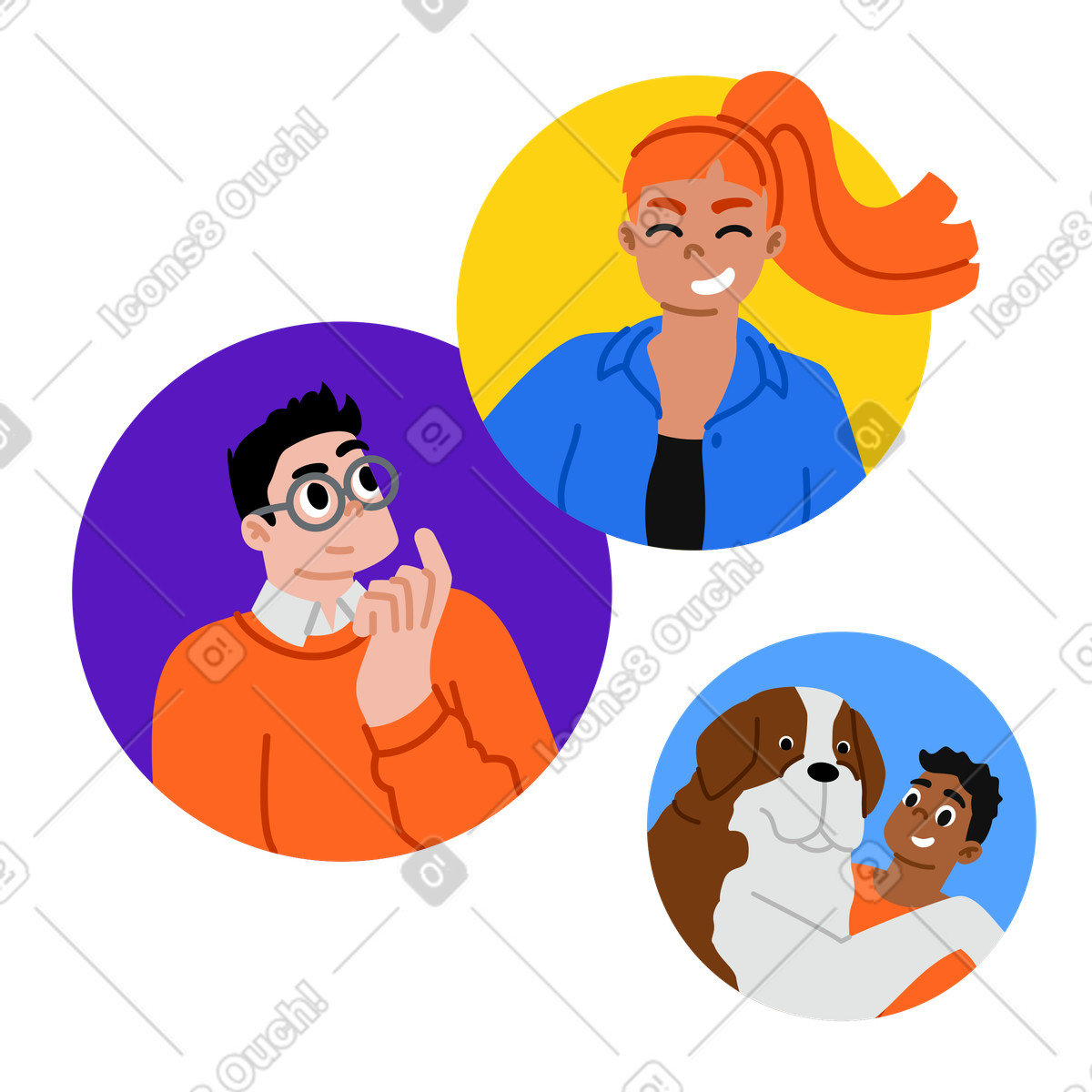 Avatars of different smiling people illustration in Active style download in PNG, SVG