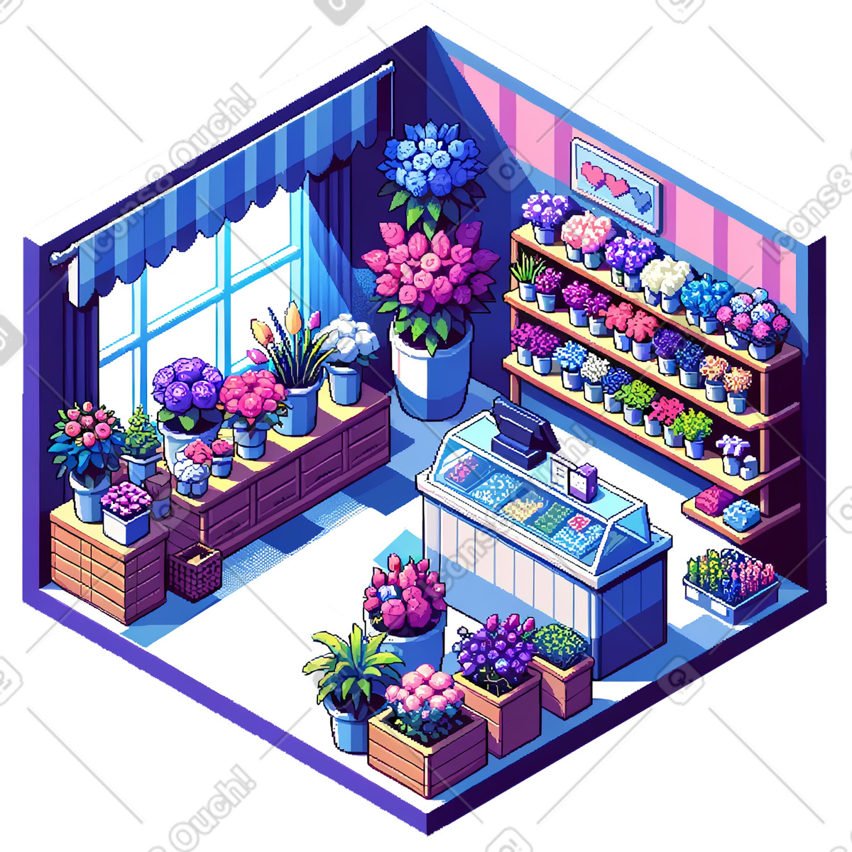 Negozio di fiori/fiorista pixel isometrico illustrazione in stile Rooms scarica in PNG, SVG
