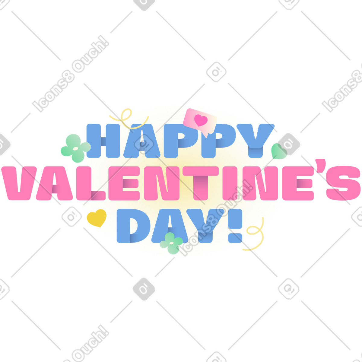 Schriftzug „fröhlichen valentinstag!“ mit blumen- und herztext-Illustration im Beam-Stil als Download in PNG, SVG