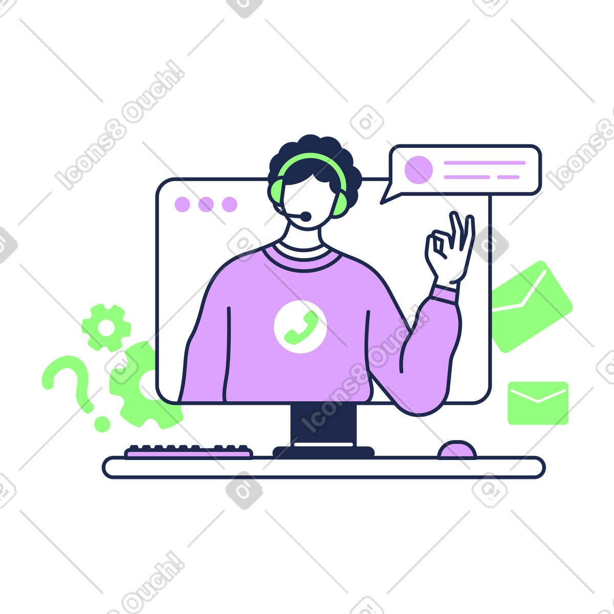 Customer service employee in online call animated illustration in GIF, Lottie (JSON), AE