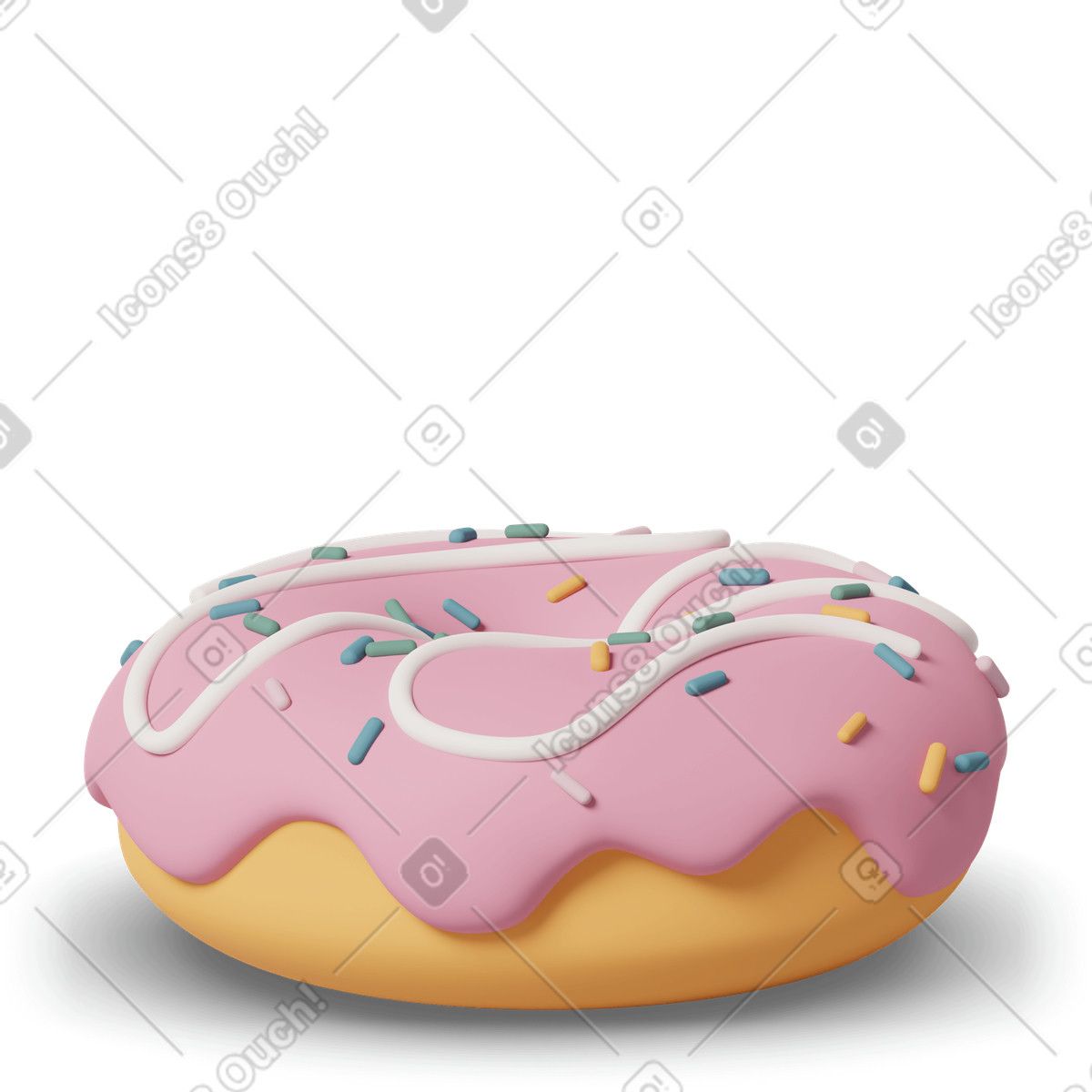 3D Casual life スタイルの Donut with pink icing のイラストをPNG、SVG形式でダウンロード