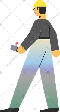 Builder in a helmet with a remote control in his hands PNG, SVG
