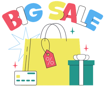 A shopping bag with sale tag and gift - Boba style illustration