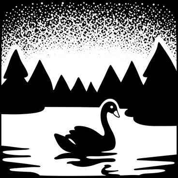 A black swan under the vibrant colors of the northern lights