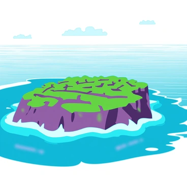 An isolated island shaped like a brain in the middle of a vast ocean