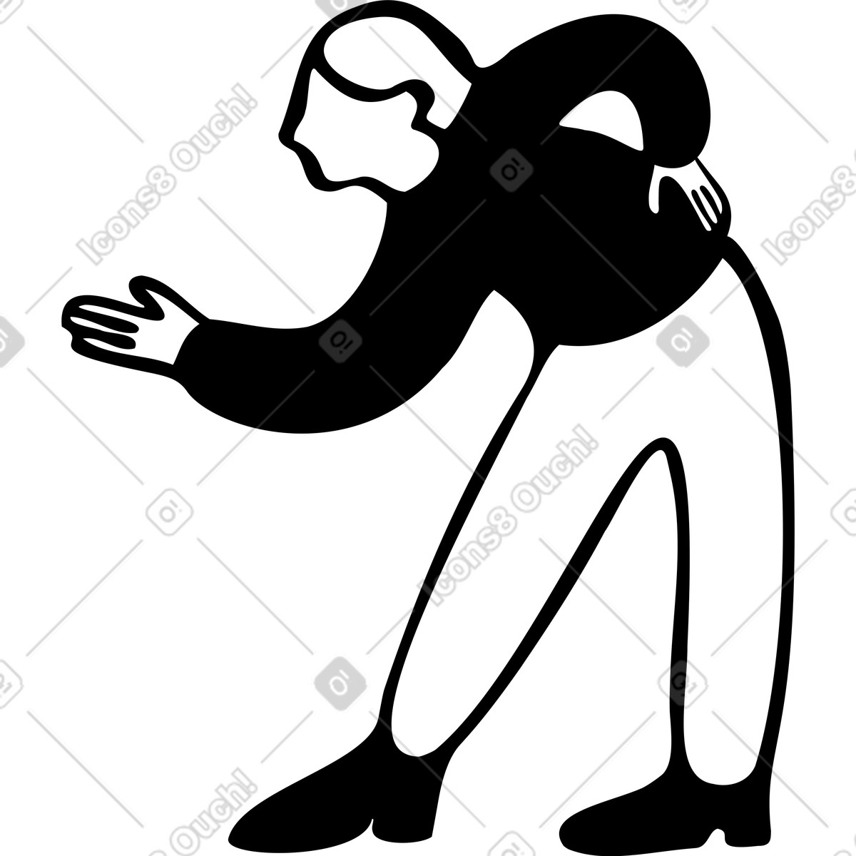 Woman looking down at something and pointing with her hand illustration in Journal style download in PNG, SVG
