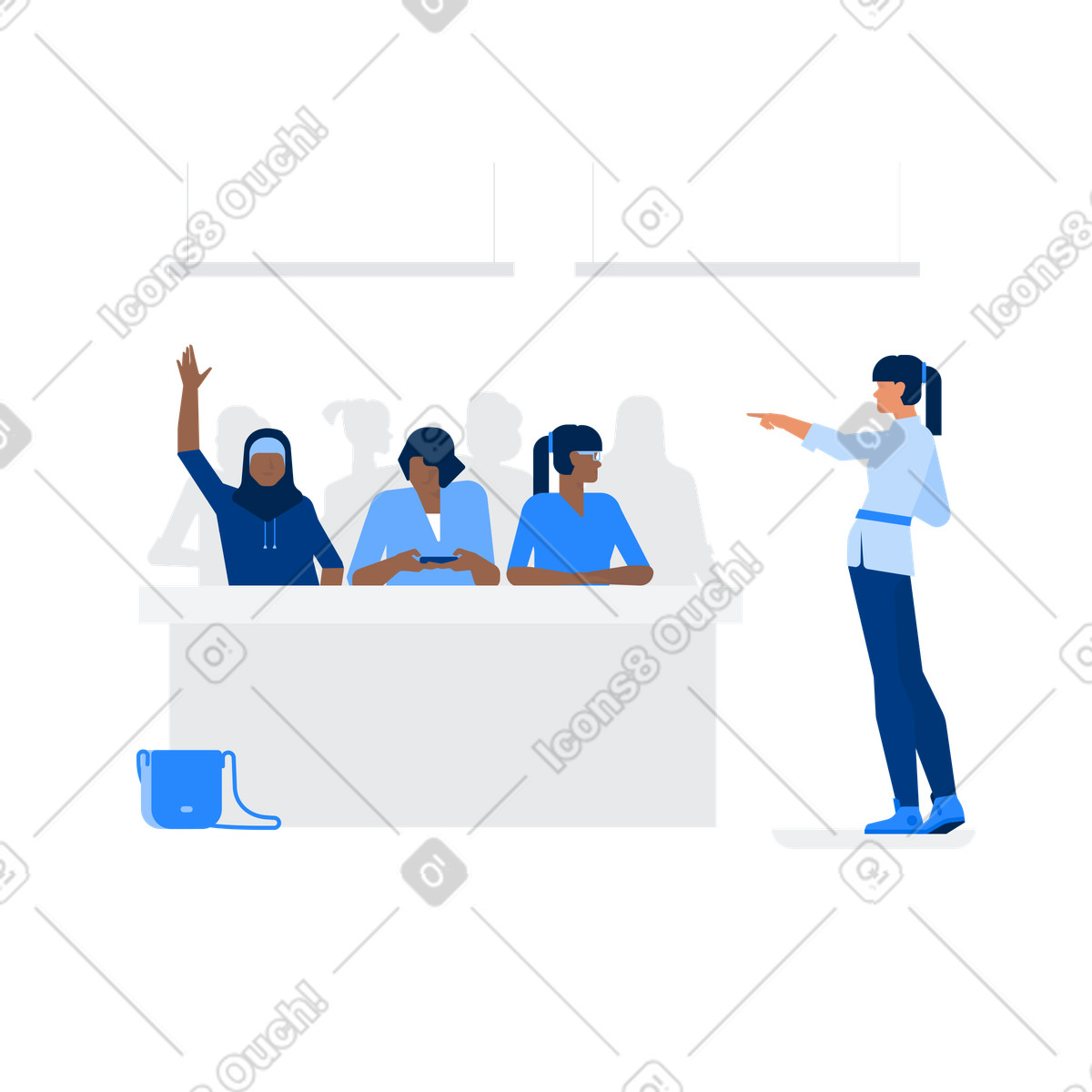 Classe universitaria con studenti diversi illustrazione in stile Urban scarica in PNG, SVG