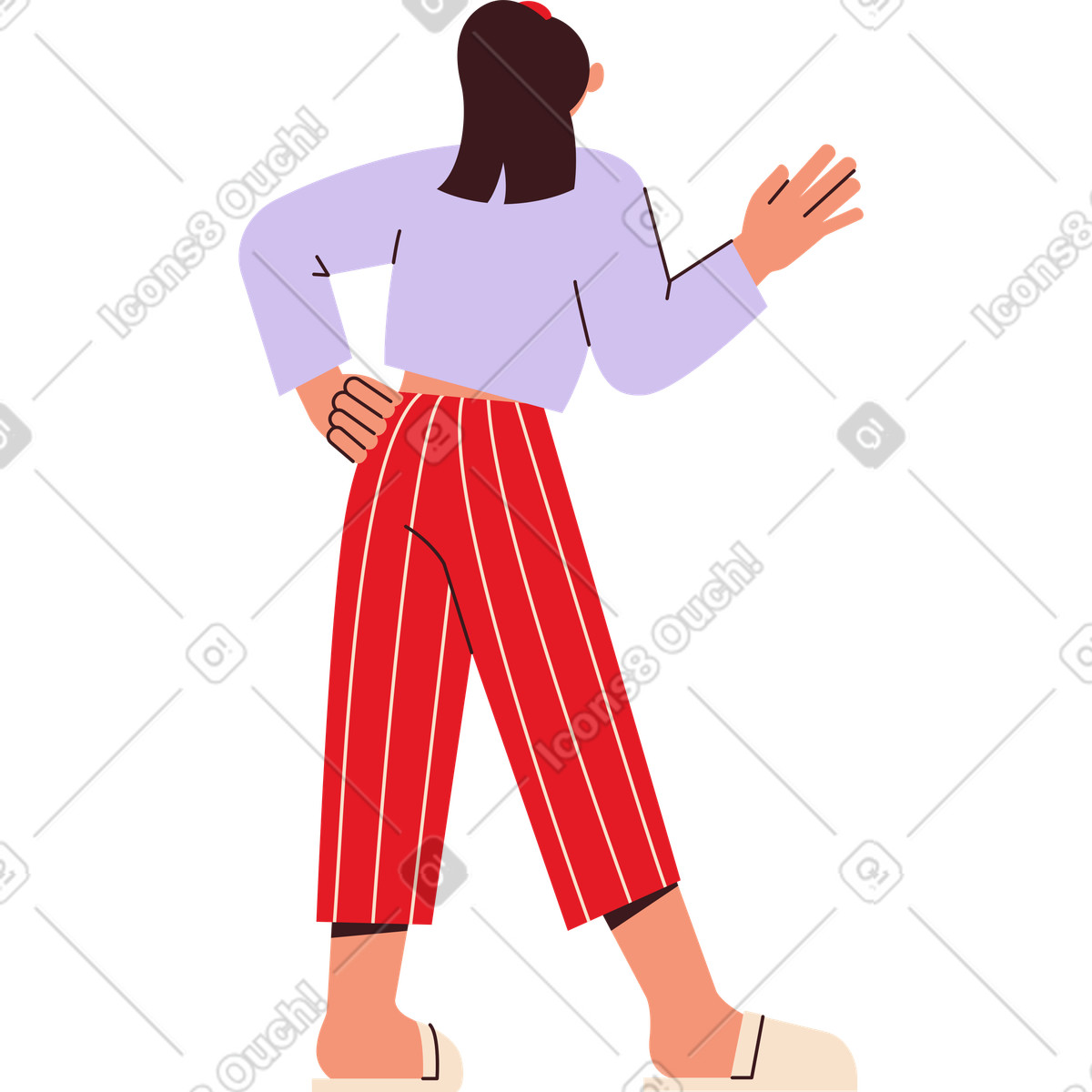 Illustration Jeune femme agitant la main dans le style Folks à télécharger aux formats PNG, SVG