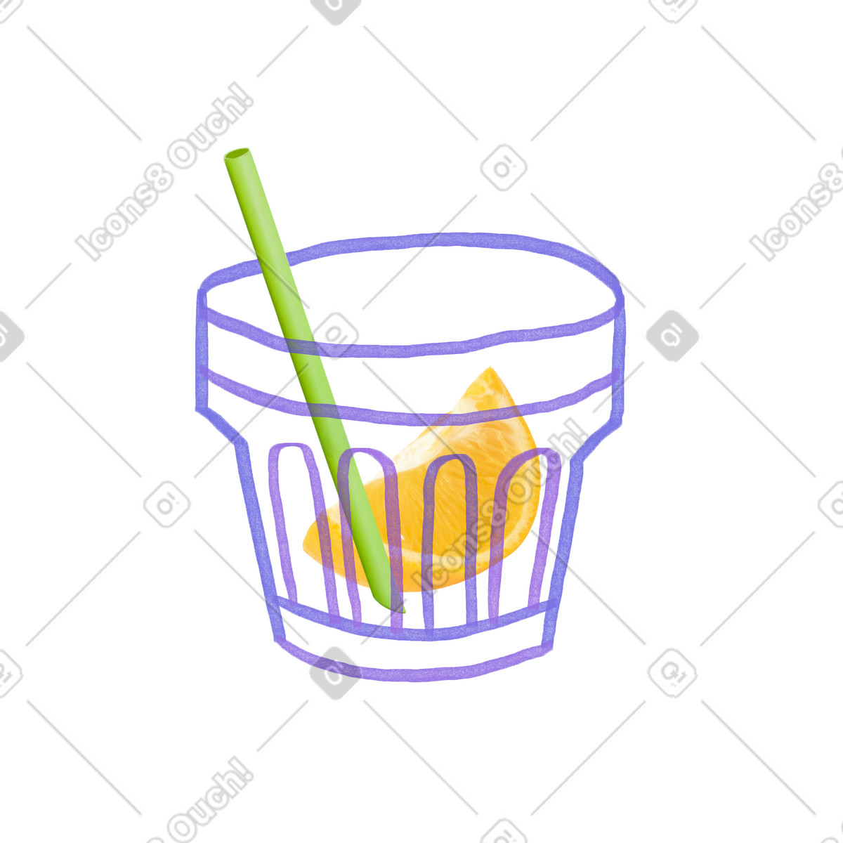 Glass with straw and lemon slice illustration in Marker style download in PNG, SVG