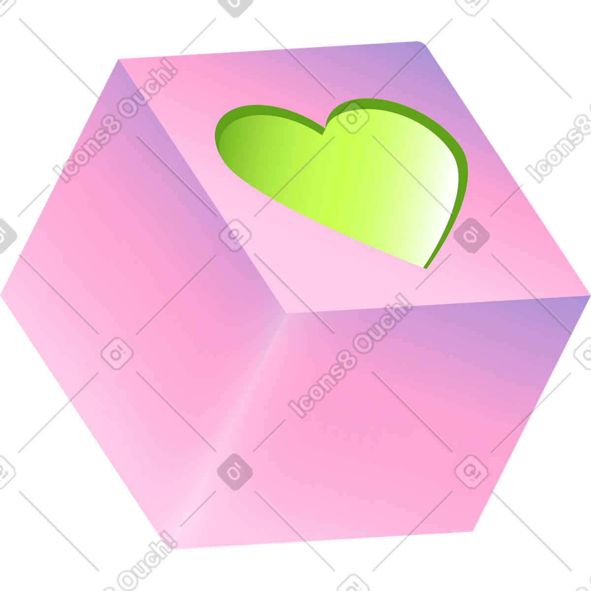 Cube with a heart inside illustration in Isotech style download in PNG, SVG