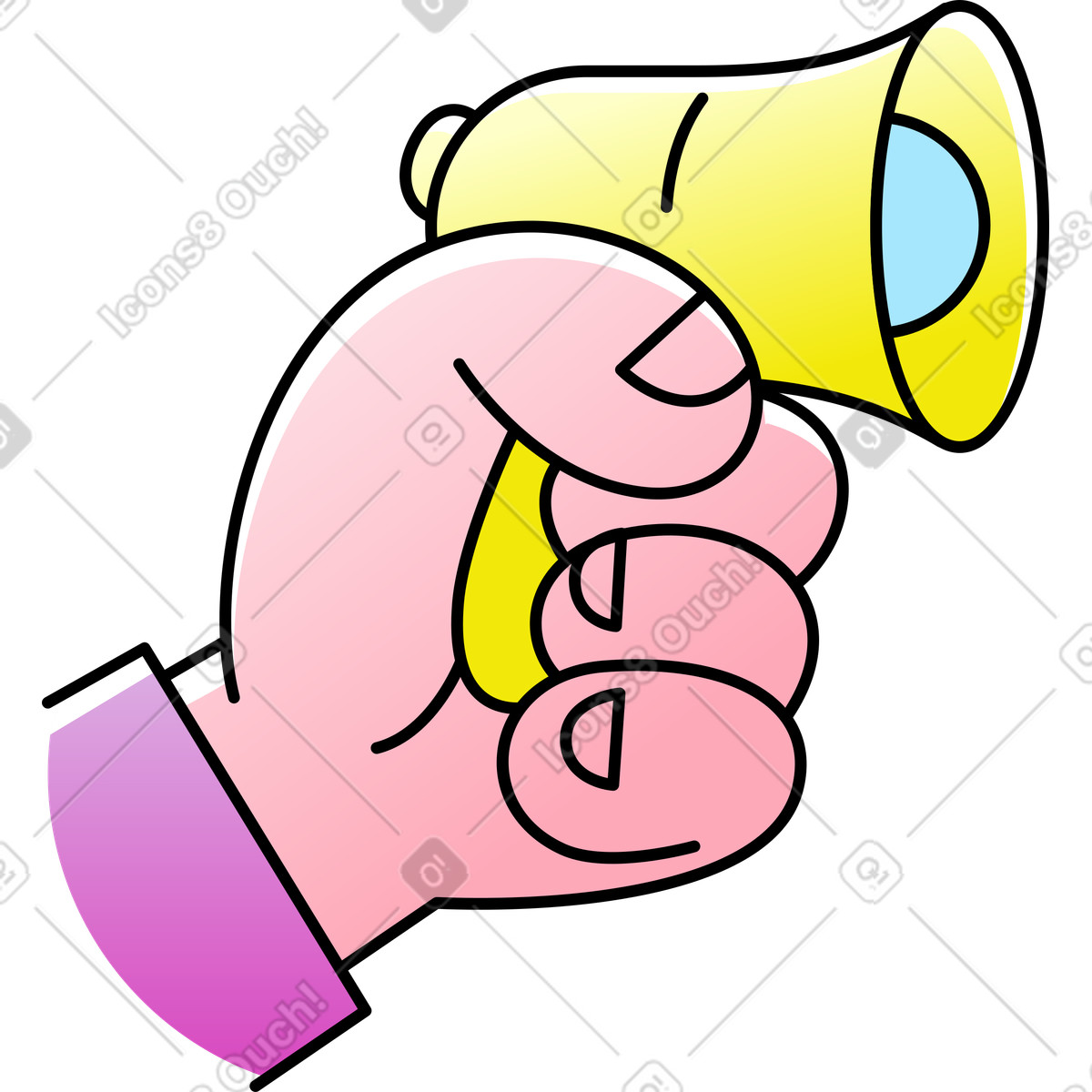 Ilustración Mano sosteniendo un altavoz amarillo en estilo Pocus a descargar en PNG y SVG