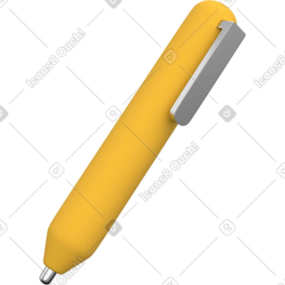 Yellow writing tool, office ballpoint pen illustration in 3D Grid style download in PNG, SVG