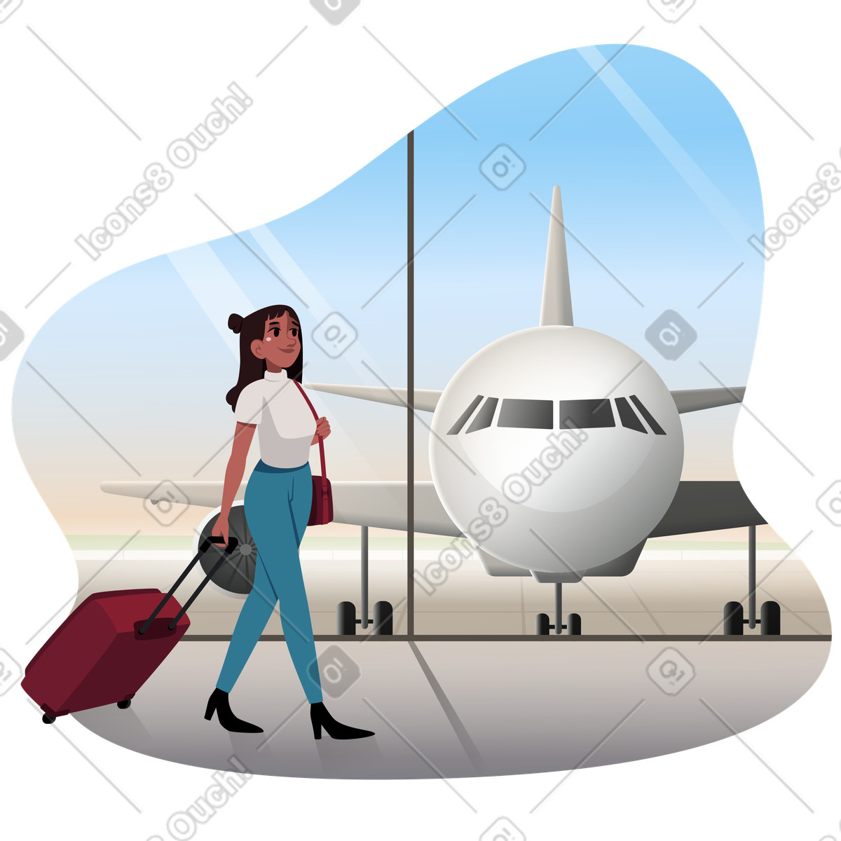 Ilustração de Traveler walking with suitcase at airport, air travel and vacation em no estilo Vivid para baixar em PNG, SVG