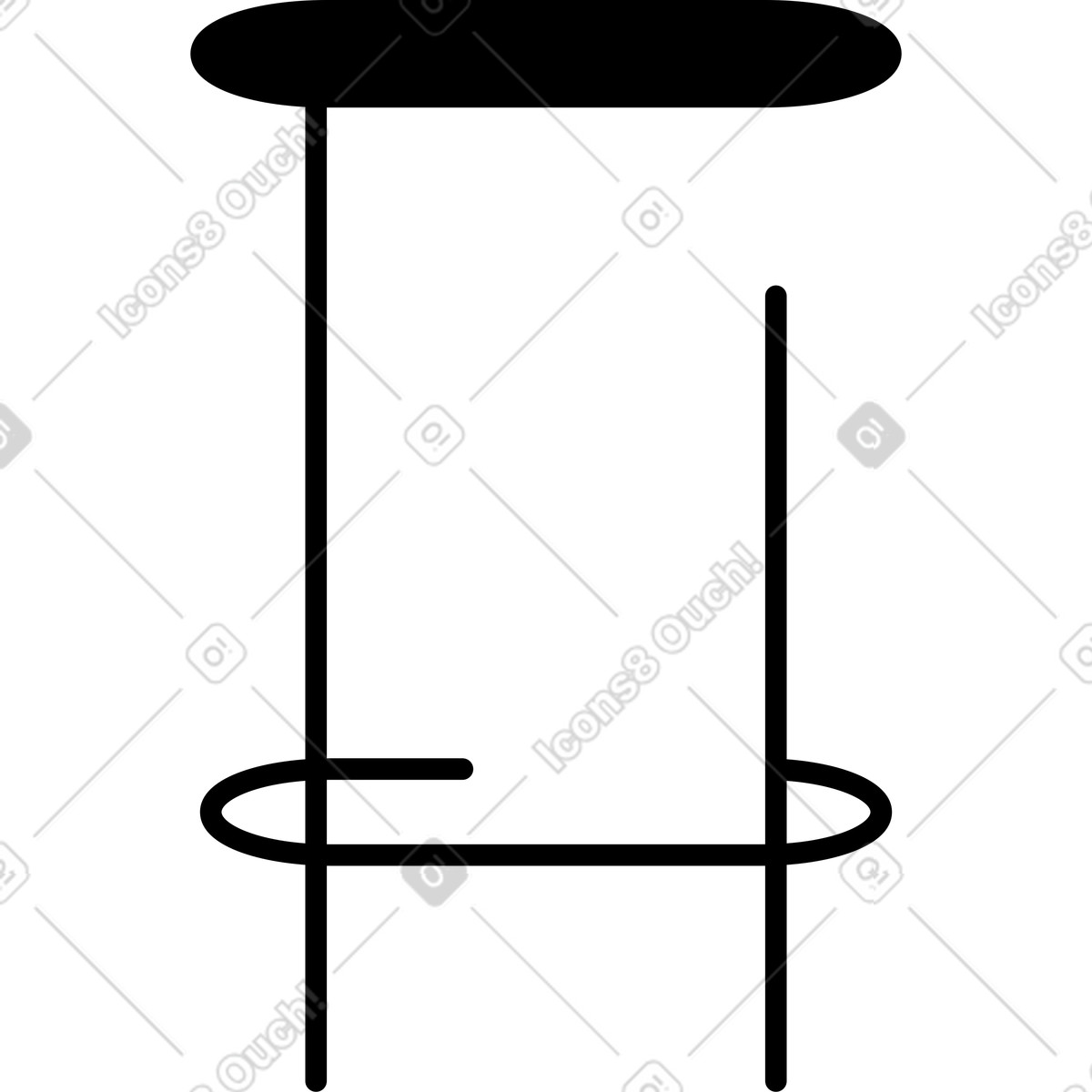Stool wooden bar seat with curved backrest and metal footrest illustrazione in stile Notion Line Art scarica in PNG, SVG