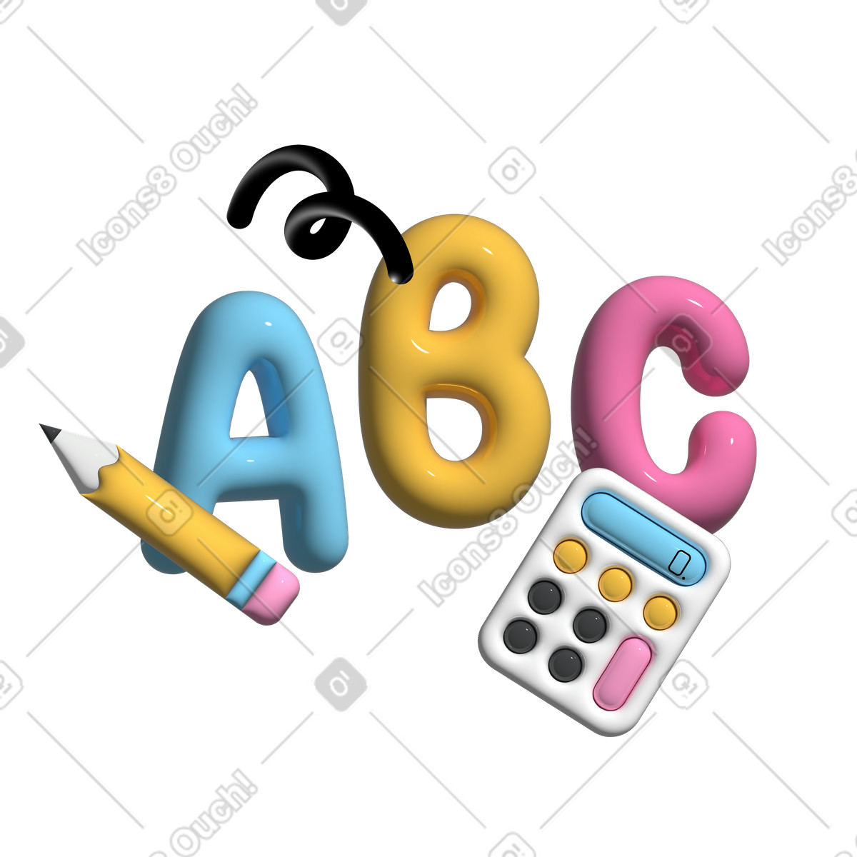 Testo 3d lettere abc con calcolatrice e matita illustrazione in stile Cartoony scarica in PNG, SVG