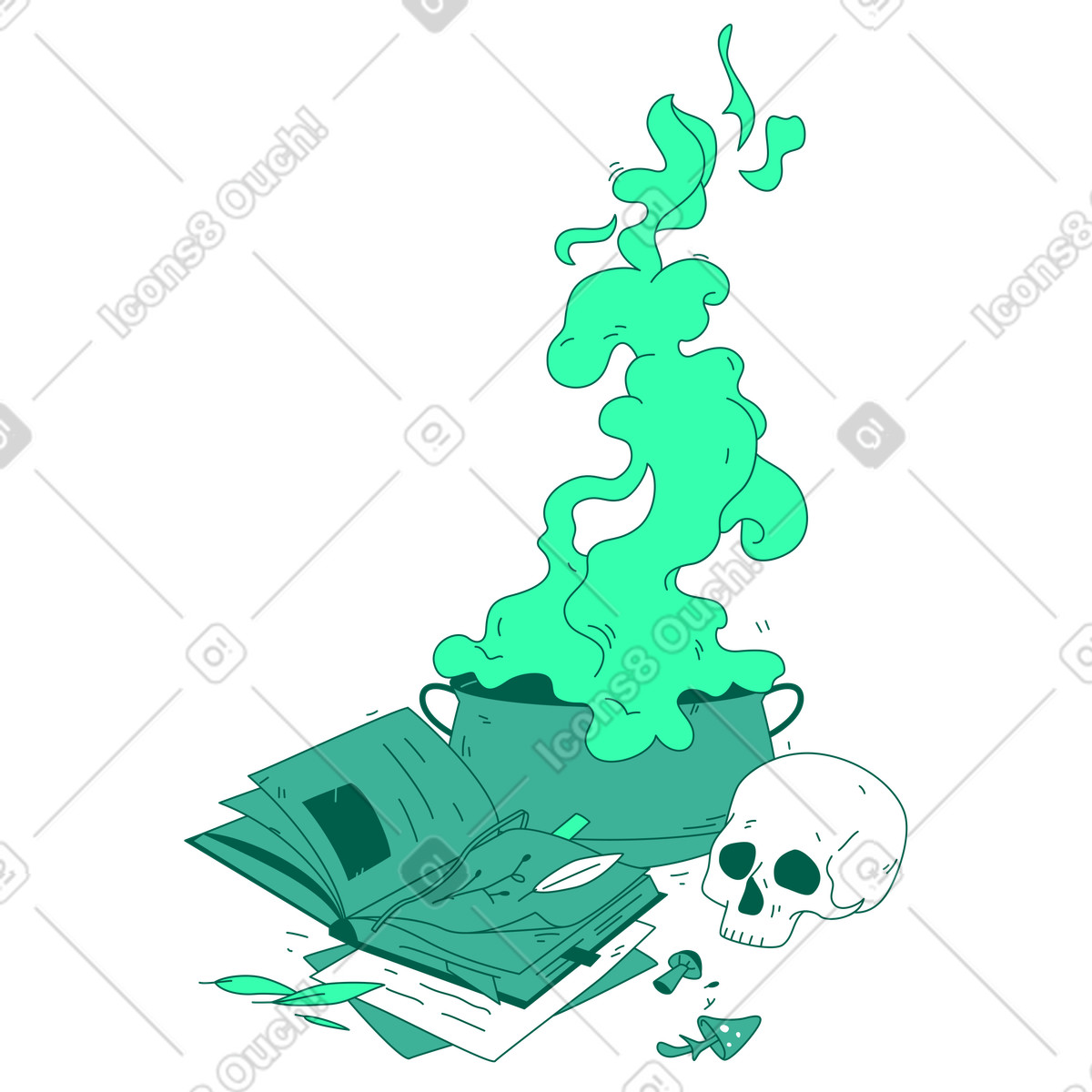 Illustration Potion dans le chaudron et crâne style Storyline à télécharger aux formats PNG, SVG