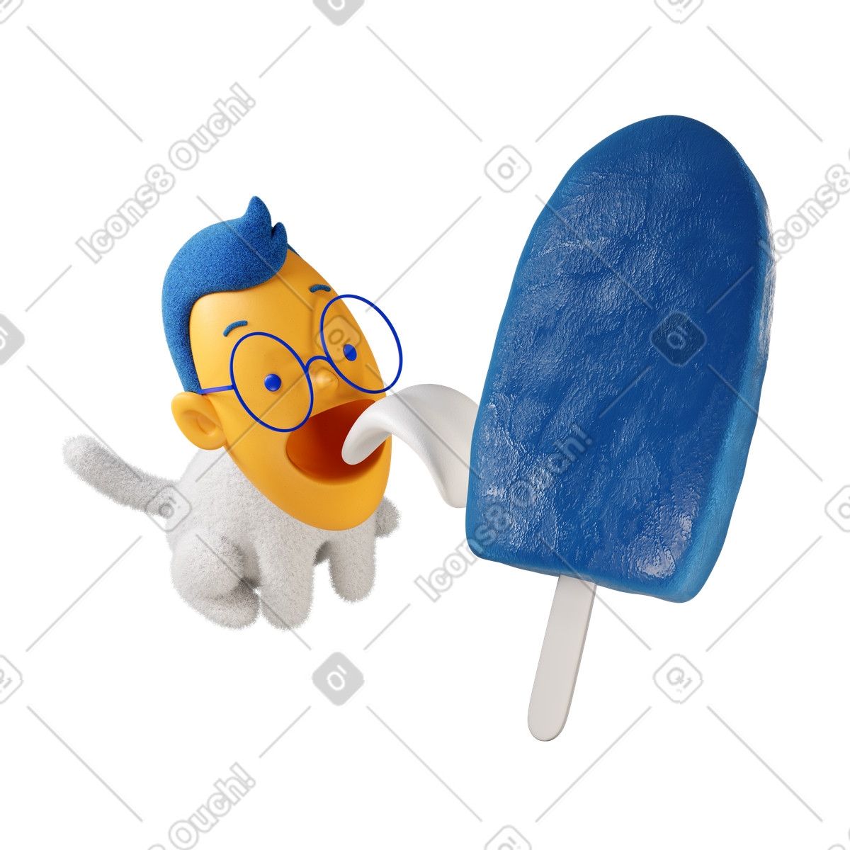3D Buddy スタイルの 大きなアイスクリームを食べる男 のイラストをPNG、SVG形式でダウンロード