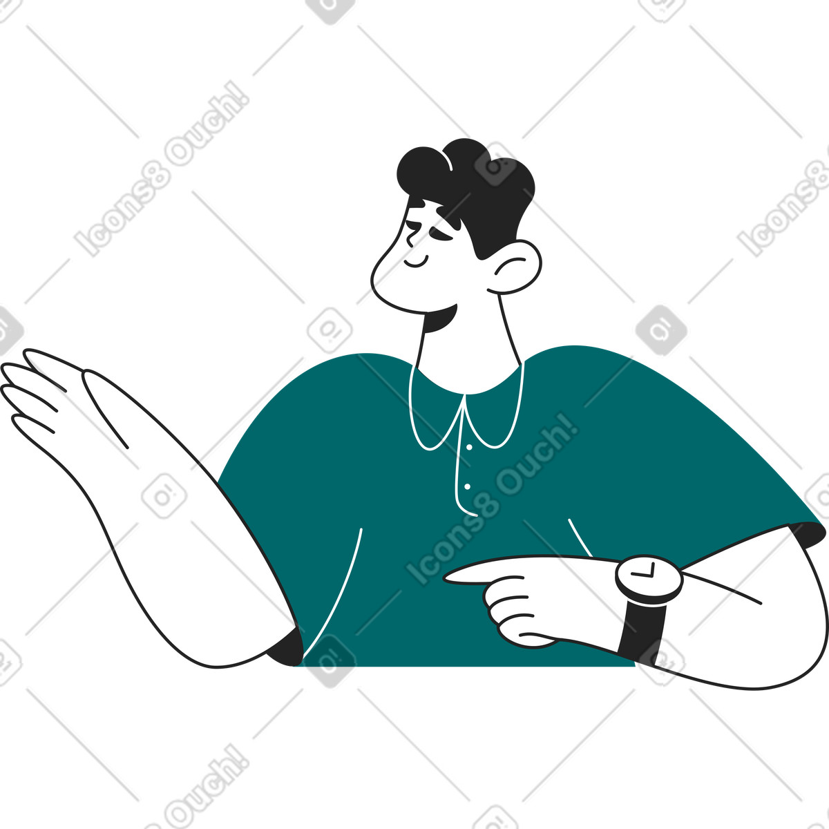Half of the man points to something illustration in Sammy Line style download in PNG, SVG