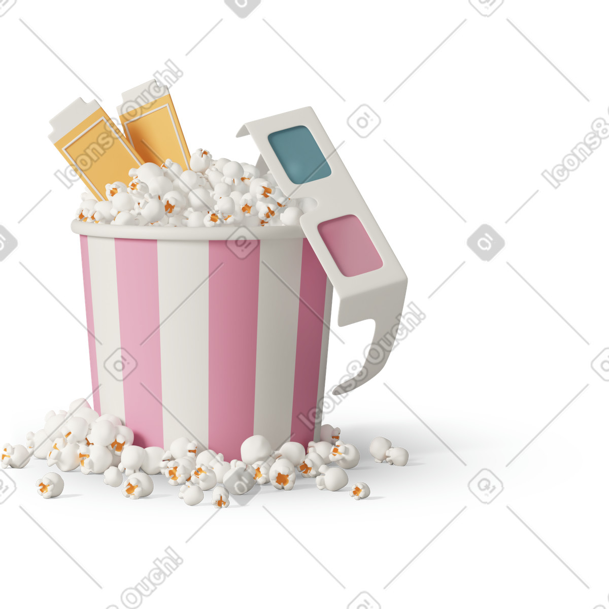 Ilustração de Popcorn, 3D glasses, and movie tickets em no estilo Casual life para baixar em PNG, SVG