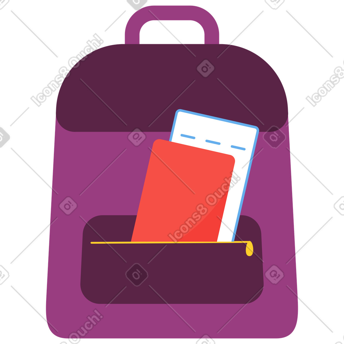 Reiserucksack mit reisepass und flugticket animierte Illustration im Sammy-Stil als Download in GIF, Lottie (JSON), AE