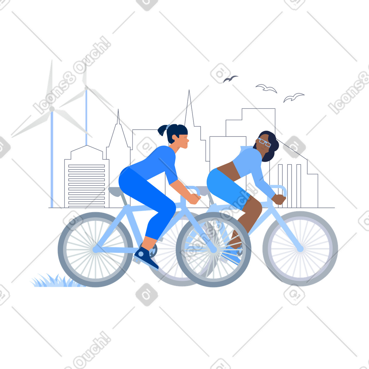 Urban スタイルの 友達とサイクリング のイラストをPNG、SVG形式でダウンロード