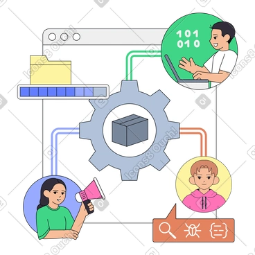 Cross-functional team collaboration,Coordinated product development roles,Collaborative workflow across departments PNG, SVG
