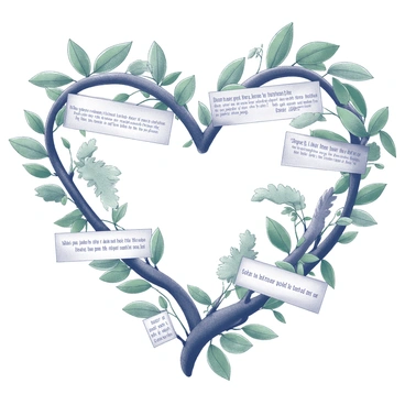 A heart shape created from an intricate arrangement of green leaves and curved branches. The leaves vary in size and texture, while the branches weave together to form a cohesive outline of the heart. Scattered throughout the design are labels in elegant fonts that describe the significance of nature. The labels are placed strategically among the foliage to emphasize their connection to the heart shape, enhancing the message about the importance of nature in our lives.