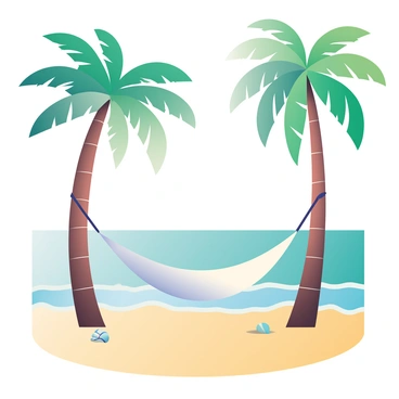 A hammock on a deserted tropical beach, with turquoise water lapping the shore