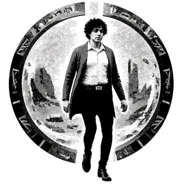 A character is stepping through a swirling time portal. The portal has a dynamic, swirling pattern, suggesting movement and transition. The character is dressed in a mix of modern and historical attire, blending elements from both eras. The character has a determined expression as they step forward, with one foot already crossing the threshold of the portal. In the background, fleeting images of different historical landmarks and scenes are visible, hinting at the various eras that await beyond the portal.